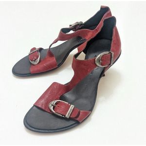 CYDWOQ 37 Heeled Sandals Red Handmade Leather USA